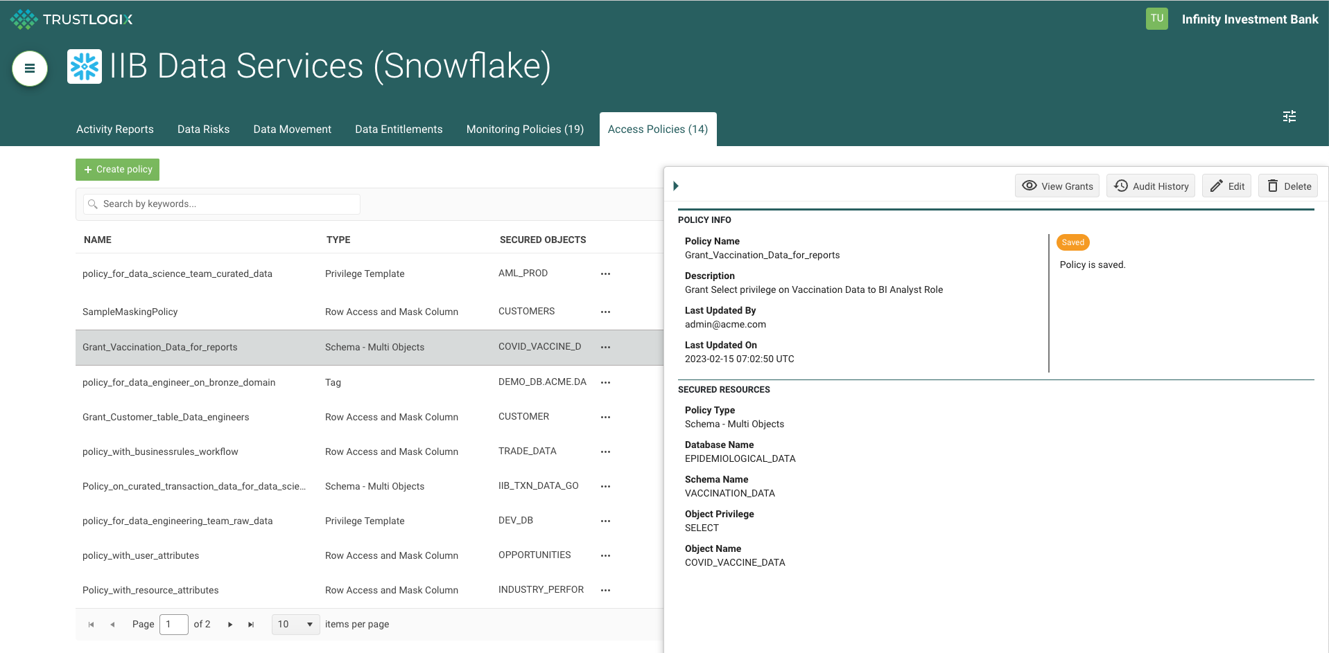 Data Access Policies Screenshot